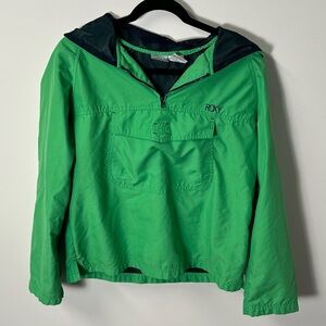Y2K ROXY women's green navy embroidered 1/4 zip windbreaker, M.